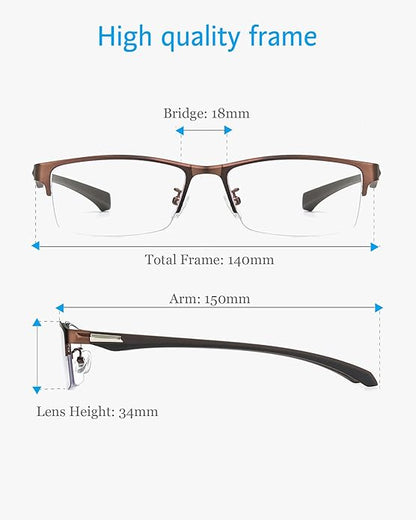 ANRRI Blue Light Glasses for Men Semi Rimless Rectangle Metal Frame UV Blocking Computer Glasses