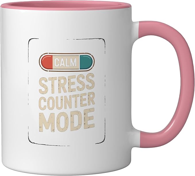 Relaxation Breathing Vagus Nerve Stimulation Stress Relief Ceramic Mug, Pink/White