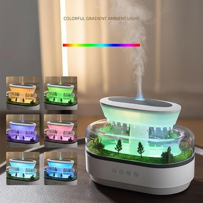 Rain Water Dripr Sounds Essential Oil Diffusers, 7 Colors Rainfall Cloud Humidifier, Silent Rain Lamp Timing Humidifiers with Drip Music Micro Landscape Ultrasonic Diffuser for Bedroom Office Hotel
