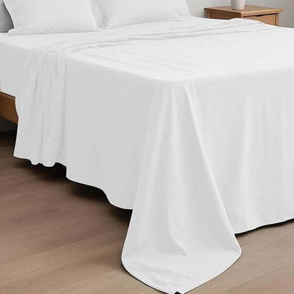 Linenwalas 100% Organic Cotton White Twin Sheets Set 3-Piece, Breathable Percale Weave Soft Bedding, Fits Mattress Up to 16" Deep, Hotel Quality White Bed Sheets Set