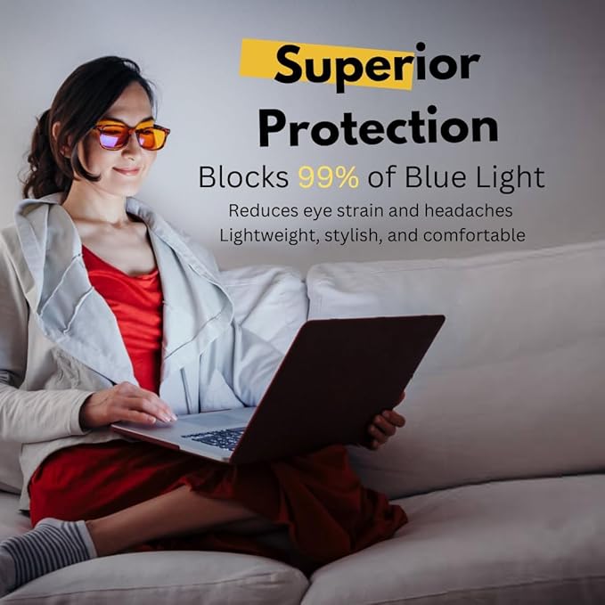 Vyzia Blue Light Blocking Glasses For Computer Use, Gaming, Nighttime Reading - Improve Sleep, Reduce Eyestrain, Anti-Glare, UV Protection, Light Sensitivity and Migraine Relief For Women and Men