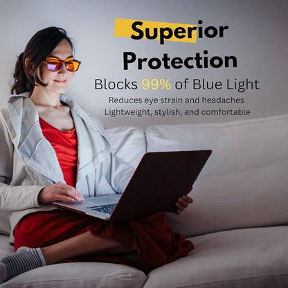 Vyzia Blue Light Blocking Glasses For Computer Use, Gaming, Nighttime Reading - Improve Sleep, Reduce Eyestrain, Anti-Glare, UV Protection, Light Sensitivity and Migraine Relief For Women and Men
