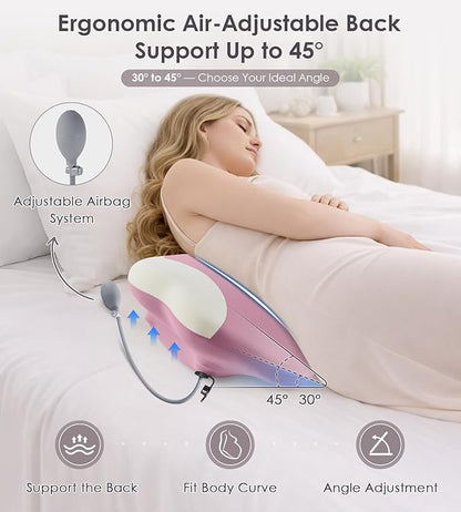 DONAMA Memory Foam Pregnancy Pillow- with Adjustable Air Bag for Back/Legs/Belly/HIPS Support, W-Shaped Pregnancy Wedge Pillows for Sleeping, Cooling Maternity Body Pillow for Pregnant Women