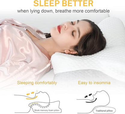 Misiki Contour Memory Foam Pillow, Cervical Pillow for Neck Pain Relief, Ergonomic Pillow for Sleeping, Orthopedic Neck Pillow with Washable Cover, Bed Pillows for Side, Back, Stomach Sleepers