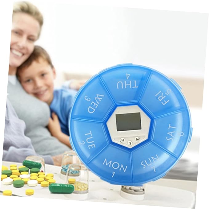SAFIGLE Compartment Pill Dispenser Alarm Clock Portable Electronic Medication Reminder for Daily Use Easy Read Labels Suitable for Patients and Caregivers