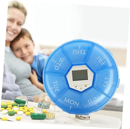SAFIGLE Compartment Pill Dispenser Alarm Clock Portable Electronic Medication Reminder for Daily Use Easy Read Labels Suitable for Patients and Caregivers