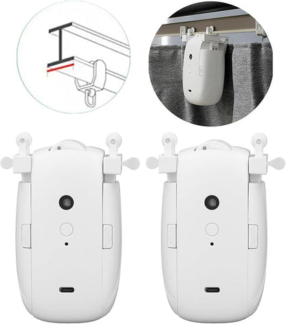 Ymiko Smart Curtain Opener, Robot WiFi Automatic Electric Motor Quiet Low Noise U I Shaped Track Smart Curtain Motor for Bedroom Living Room Office