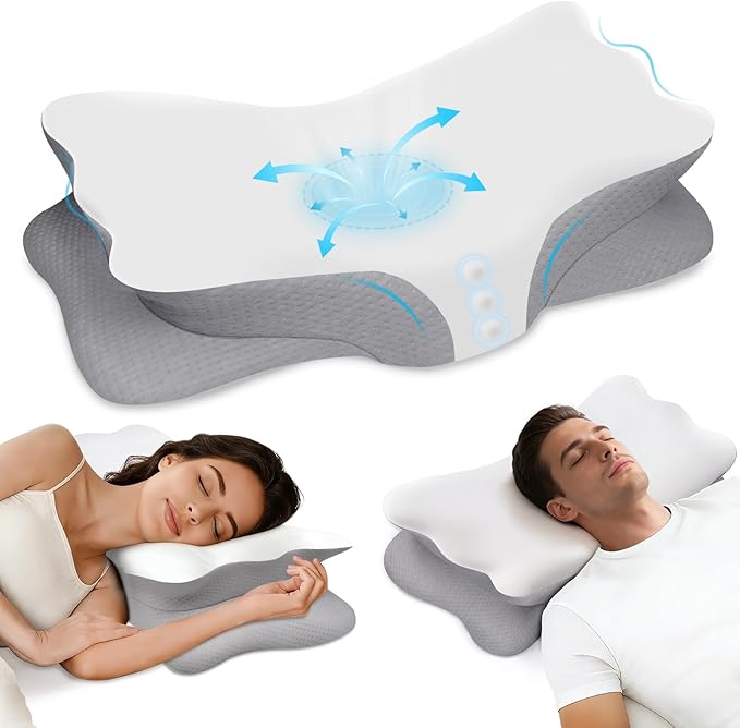 Cervical Pillow for Neck Pain Relief - Memory Foam Ergonomic Neck Support Pillows for Sleeping with Cooling Pillowcase, Orthopedic Contour Pillow for Side, Back and Stomach Sleepers