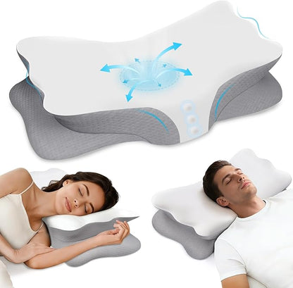 Cervical Pillow for Neck Pain Relief - Memory Foam Ergonomic Neck Support Pillows for Sleeping with Cooling Pillowcase, Orthopedic Contour Pillow for Side, Back and Stomach Sleepers