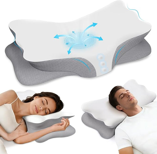 Cervical Pillow for Neck Pain Relief - Memory Foam Ergonomic Neck Support Pillows for Sleeping with Cooling Pillowcase, Orthopedic Contour Pillow for Side, Back and Stomach Sleepers
