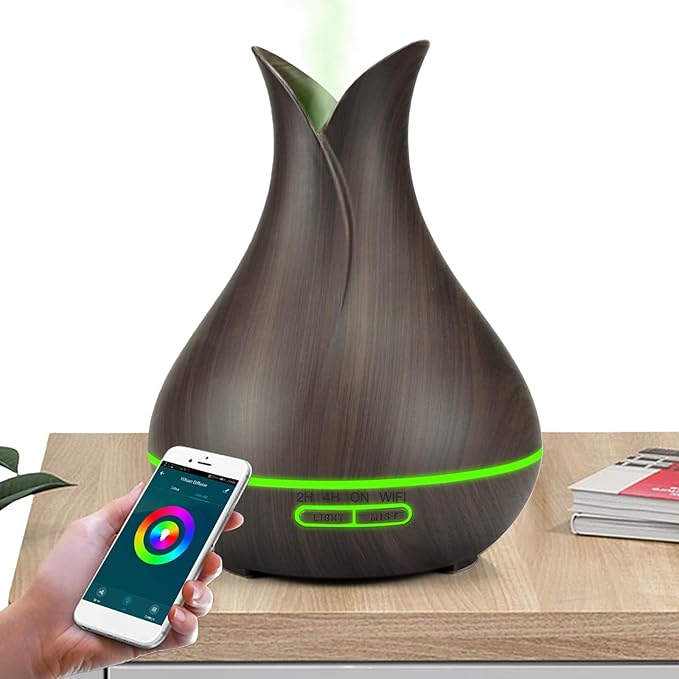 Smart WiFi Essential Oil Diffuser App Control Air Humidifier (Dark Wood UK)