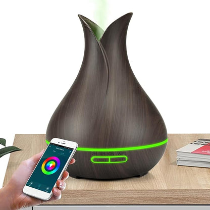 Smart WiFi Essential Oil Diffuser App Control Air Humidifier (Dark Wood UK)