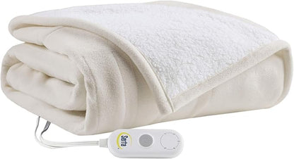 Serta Heated Throw Blanket - Reversible Fleece to Sherpa Electric Blanket, Fast Heating, Auto Shut Off Timer, Multi Heat Setting, ETL Certified, Machine Washable, Tan 50"x 60"