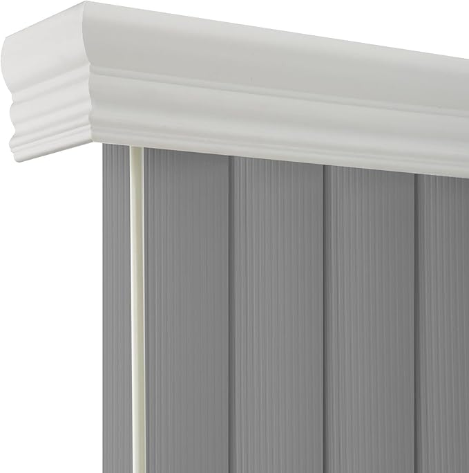 Cordless Vertical Blinds for Sliding Glass Doors, 3.5" Embossed PVC Slats with Matching Valance, Blackout Safety Window Treatment for Patio Door, Bedroom, Office, Custom Cut to Size, Strips Grey