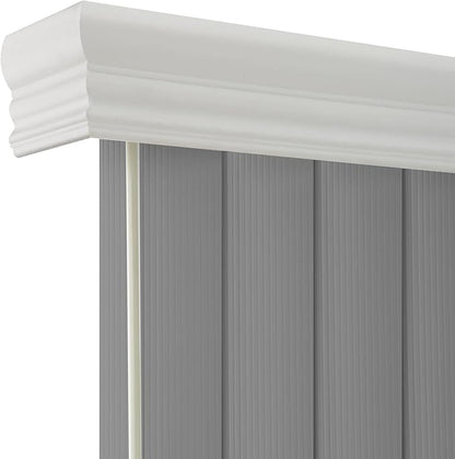 Cordless Vertical Blinds for Sliding Glass Doors, 3.5" Embossed PVC Slats with Matching Valance, Blackout Safety Window Treatment for Patio Door, Bedroom, Office, Custom Cut to Size, Strips Grey