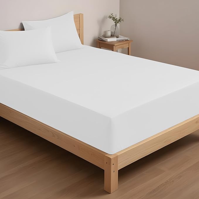 Linenwalas 100% Organic Cotton Full Size Bed Sheets, Super Soft Long Staple Cotton Bed Sheets Full Size, Percale Weave Bedding Sheets Set - White Full Size Sheet Set Fits 16" Deep Mattress