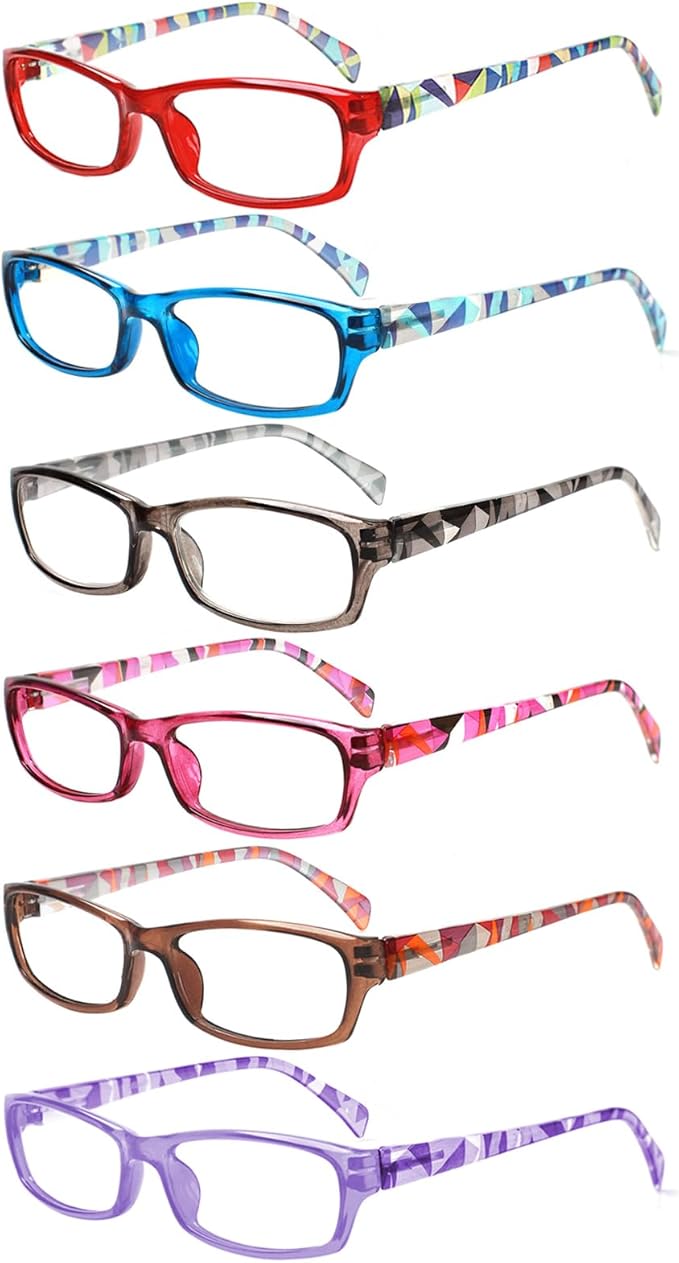 Henotin 6-Pack Reading Glasses Blue Light Blocking Anti Eyestrain Computer Reading Glasses for Women and Men Readers (Mix Color-A, 0.00, Diopters)