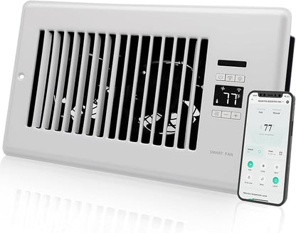 Super Quiet Register Booster Fan for 6" x 10" Register Holes, Smart Register Vent with Dual Intelligent Thermostat and WIFI App Control, Heating Cooling AC Vent Fan (White)