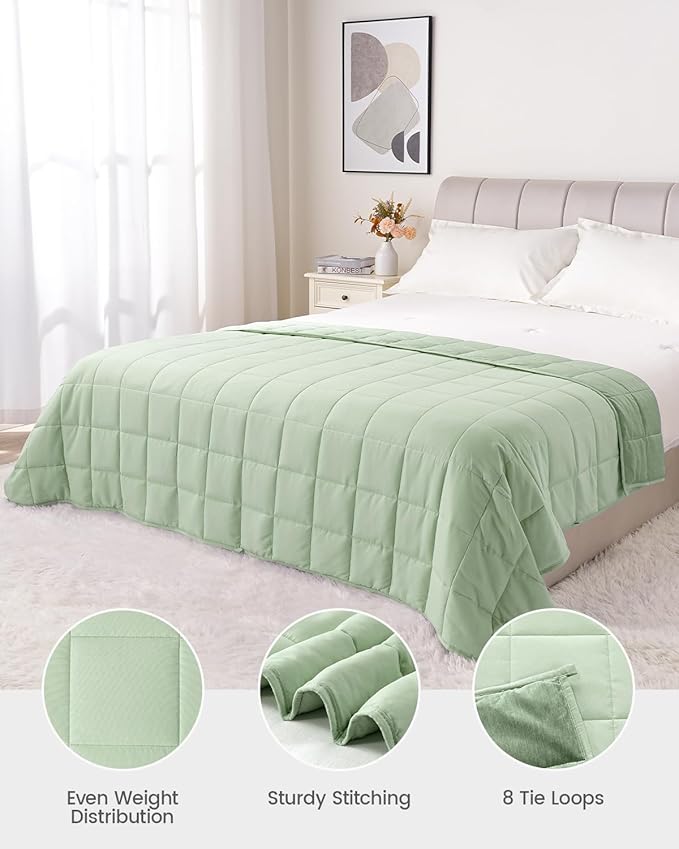 Weighted Blankets for Adults, 15lbs Weighted Blankets Twin Size -Breathable, Soft, Silky, Cooling Microfiber Heavy Blanket with Ceramic Beads for Deep Sleep,Cozy Bed Blanket,48 x 72 inches,Olive Green