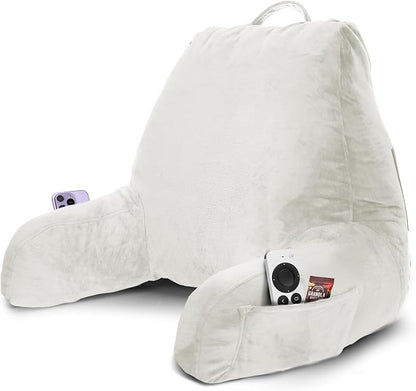 Nestl Reading Pillow with Shredded Memory Foam, Designed for Sitting Up in Bed and Couch, Back and Arms Adjustable Support for Adult & Teens Backrest Pillows for Reading, with Washable Cover White
