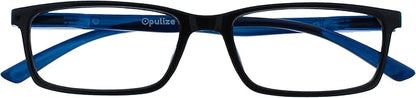 OPULIZE SEE Reading Glasses with Blue Light Blocking for Women and Men, Narrow Frame, Spring Hinges, Computer Gaming Glasses, Black Blue Arm +1.5 (Pack of 1)