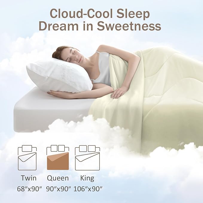 Cooling Blanket Comforter Hot Sleepers Full/Queen Soft Cooling Blanket, Double-Sided Cool Bedding for Night Sweats, All-Season Lightweight Comforter(90 * 90inch, Snow Ivory)