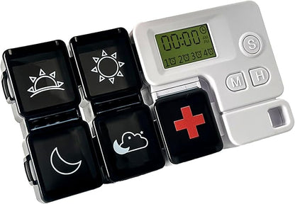 Automatic Pill Dispenser with Built-in Digital Clock & Reminder System Portable 7-Compartment Medicine Organizer with Flexible Design (Black, 5Compartments)