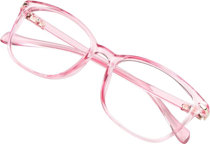 VisionGlobal Blue Light Blocking Glasses for Women, Anti Eyestrain, Computer Reading, TV Glasses, Stylish Square Frame, Anti Glare(Clear Pink,+6.00 Magnification)