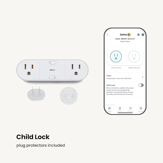 Safety 1st Connected Dual Smart Outlet — Wi-Fi Plug, No Hub Required, Independently Controllable Outlets, Timer & Schedule, ETL Certified, Wi-Fi Controlled, iOS and Android Compatible