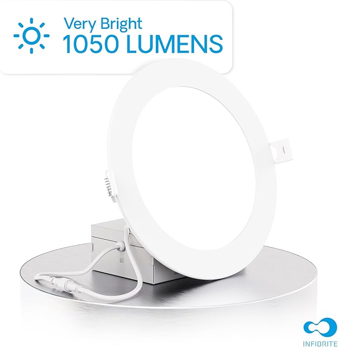 INFIBRITE 6 Inch 5000K Daylight 12W 1050LM Thin LED Ceiling Light Kit, Dimmable, Wet Rated