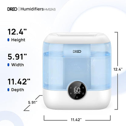 DREO Smart Humidifiers for Bedroom, 6L Top Fill Supersized Cool Mist Humidifier for Large Room, 60 Hour Runtime, Quiet Ultrasonic Humidifiers for Plants, Baby, Indoor, Home, Night Light, Blue