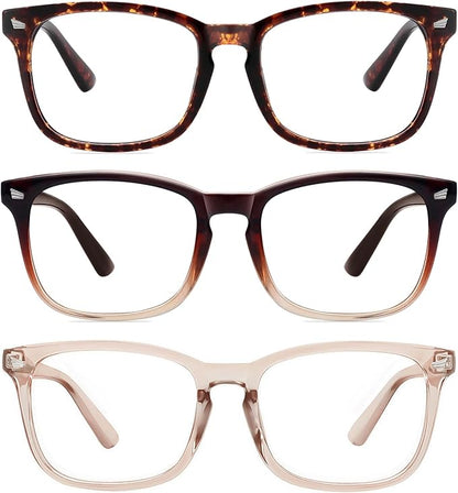 MEETSUN 3-Pack Blue Light Blocking Glasses, Anti Eye Strain Headache (Sleep Better), Computer Glasses UV400 Lens (Brown Gradient + Coffee + Tortoiseshell)