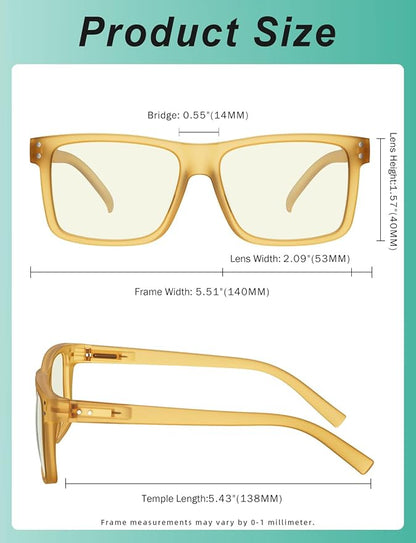 Eyekepper Oversized Reading Glasses Square Large Blue Light Readers for Men Women - Yellow +4.00