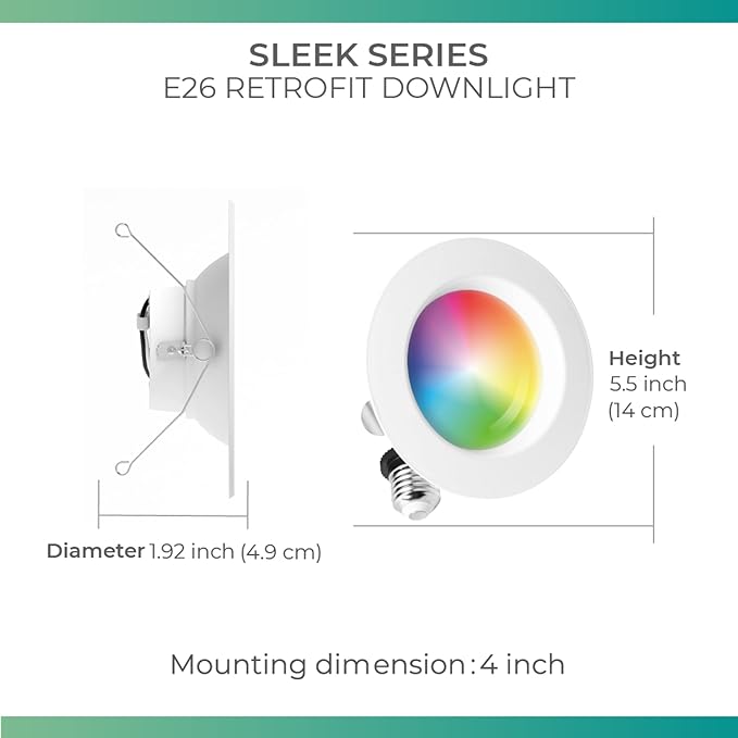 INFIBRITE 4 Inch WiFi Smart 9W 810LM Recessed Retrofit LED Sleek Series Downlight Kit (Includes E26 Connector), Dimmable, Compatible with Alexa and Google, Wet Rated