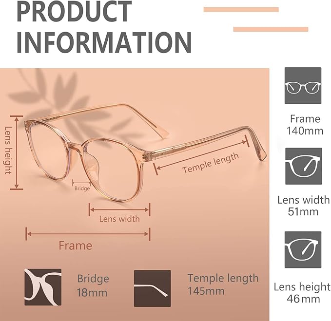 FONHCOO Blue Light Blocking Glasses Women Men Computer Eyeglasses,TR90 Fashion Round Transparent Anti Blue Light Glasses with Anti Eyestrain & UV Glare for Gaming & Reading (Shiny Champagne)
