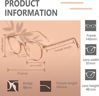 FONHCOO Blue Light Blocking Glasses Women Men Computer Eyeglasses,TR90 Fashion Round Transparent Anti Blue Light Glasses with Anti Eyestrain & UV Glare for Gaming & Reading (Shiny Champagne)