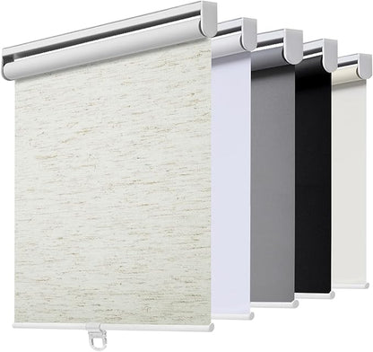 Cordless Roller Shades Blackout Blinds for Windows Room Darkening Rolled Up Shades with Spring System, UV Protection Natural Linen Fabric Window Shades Door Blinds for Home（24" W x 72" H, Linen Cream