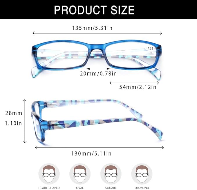 Henotin 5-Pack Reading Glasses Blue Light Blocking Anti Eyestrain Computer Reading Glasses for Women and Men Readers (Mixed color, 1.00)