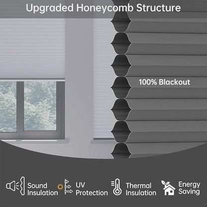 Cellular Shades Blackout Honeycomb Blinds for Indoor Windows, Cordless Cellular Shades 1.5 inch Cell Pleated for Bedroom Home Office, Custom Size, Blackout Light Grey