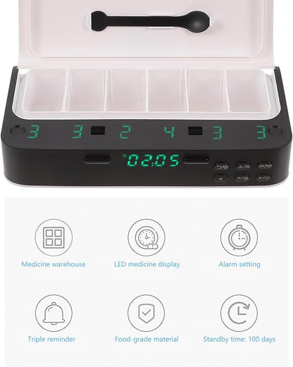Smart Electronic Medicine Reminder Organizer with Alarm Clock, Portable Pill Storage Box for Elderly, Travel-Friendly Medication Dispenser with Timely Alerts, White