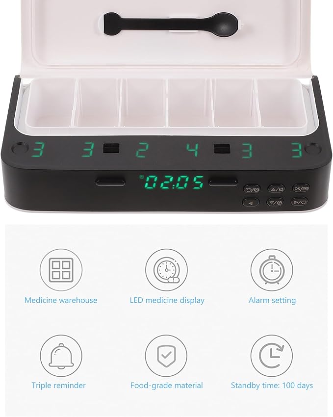 Mikinona Portable Organizer with Alarm Reminder Medicine Storage Box for Elderly Daily Medication Management White
