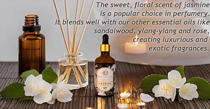 Luxurious Jasmine Essential Oil | Slow Distilled & Exotic| for Home,Diffusers,Skin & Hair Care,Aromatherapy,Bath,Perfume,Soap & Candle Making|with Glass Dropper| 3.38 fl oz (100 ml)