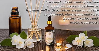 Luxurious Jasmine Essential Oil | Slow Distilled & Exotic| for Home,Diffusers,Skin & Hair Care,Aromatherapy,Bath,Perfume,Soap & Candle Making|with Glass Dropper| 3.38 fl oz (100 ml)