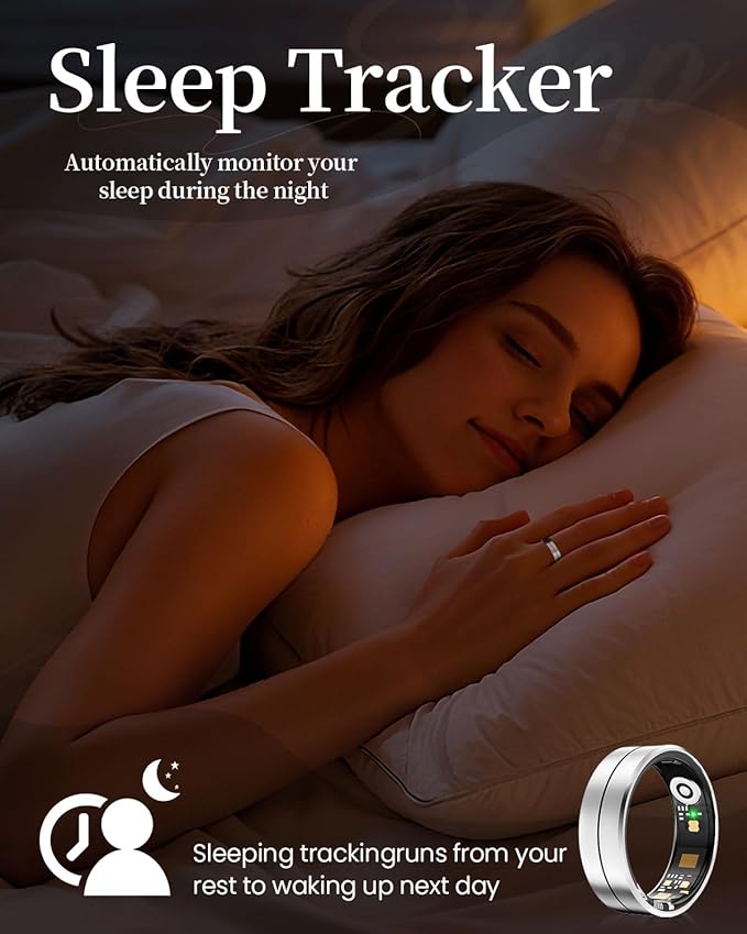 Fvtga Smart Ring for Women Men - Fitness Health Tracker with Sleep Monitoring Heart Rate and Activity Tracking,Blood Oxygen Monitor IP68 Waterproof No Subscription Fee iOS Android Compatible(Silver9)