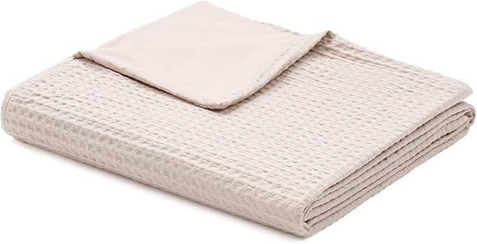 YnM Cotton Waffle Weave Duvet Cover for Weighted Blankets with 16 Strings (Oatmeal,80''x87'')
