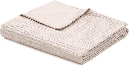 YnM Cotton Waffle Weave Duvet Cover for Weighted Blankets with 16 Strings (Oatmeal,88''x104'')