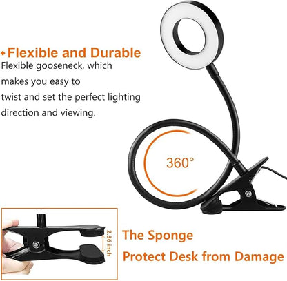 Dpower Clip on Light Reading Lights, 48 LED USB Desk Lamp with 3 Color Modes 10 Brightness, Eye Protection Book Clamp Light, 360 ° Flexible Gooseneck Clamp Lamp for Desk Headboard Video Conferencing