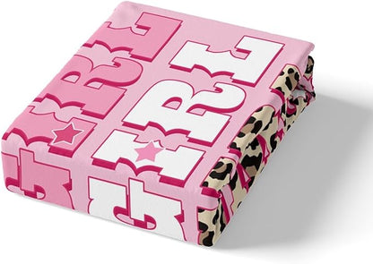 Western Cowgirl Bedding Set Twin Size Rustic Brown Leopard Fur Print Bed Set for Teens Kids Sheet Tribal Cowgirl Texas Star Pink White Bed Cover(1 Fitted Sheet+1 Pillow Case)