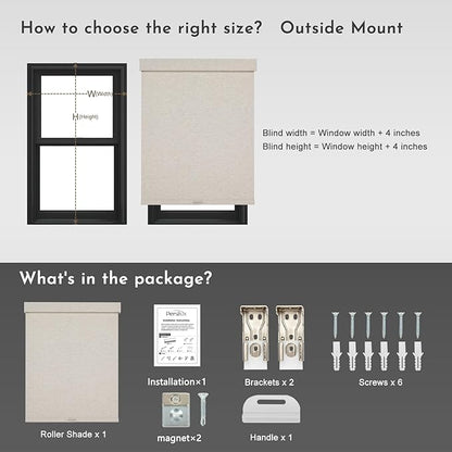 Persilux Blackout Roller Shades for Window Blinds,Cordless,Linen Fabric,Thermal Insulated Fabric UV Protection Shades for Home,Office,Bedroom,Door,Blackout-Cream,37" W X 72" H