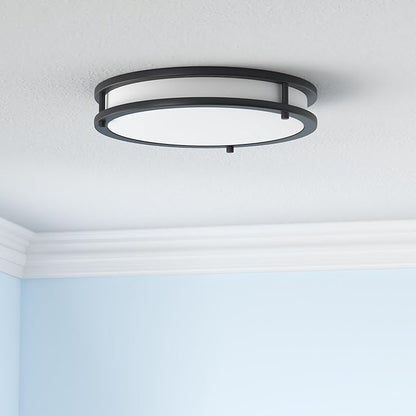 ASD LED 18" Round Flush Mount Lighting, Close to Ceiling Light Fixture | 3CCT, Dimmable, Energy Star, ETL Listed | 28W 2230LM 3000-5000K 120V | Low Profile Double Ring Lamp | Black, 4 Pack